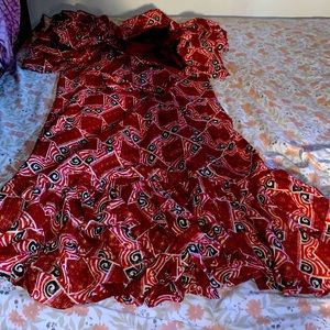 African print skirt and cardigan